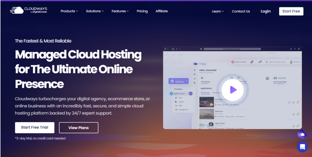 Cloudways homepage - Screenshot