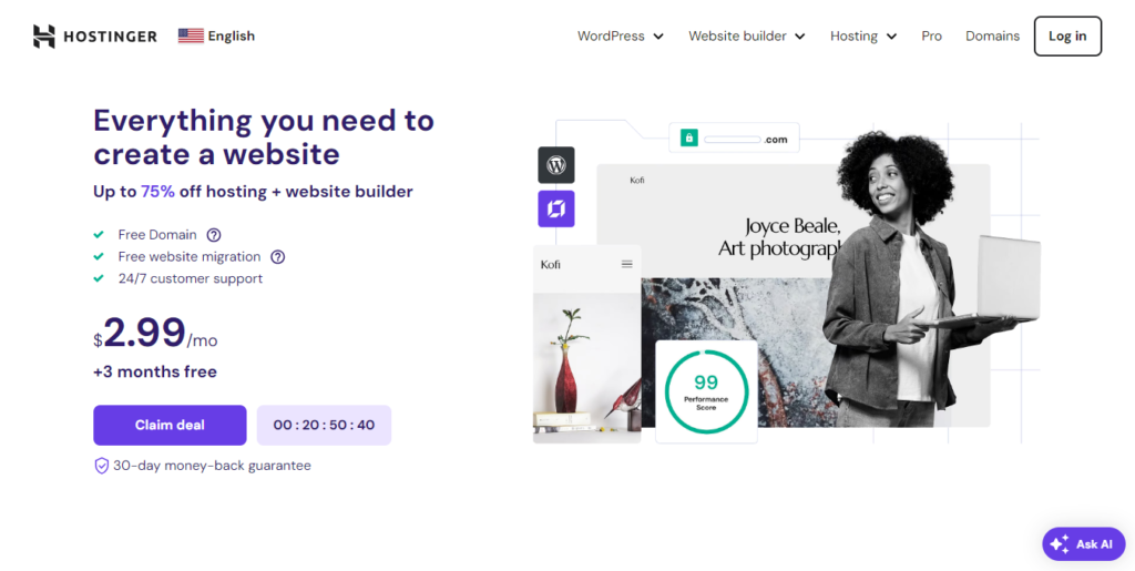 Hostinger homepage - Screenshot