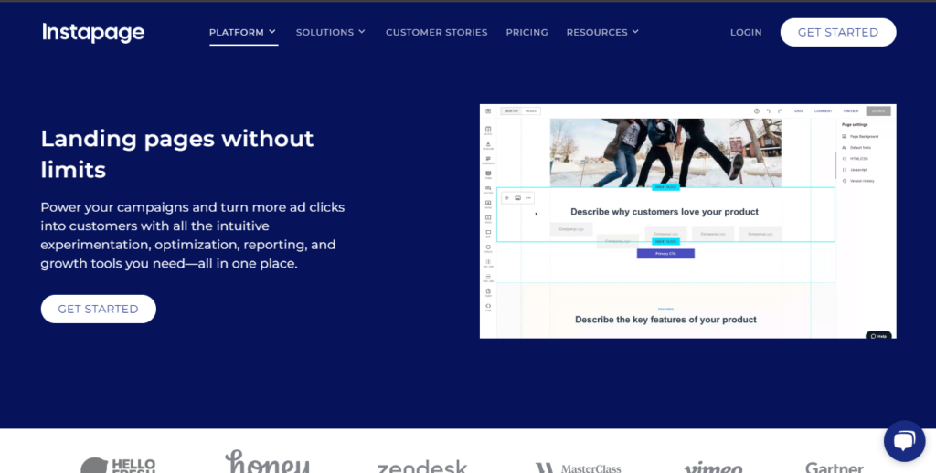 Instapage Homepage - Screenshot