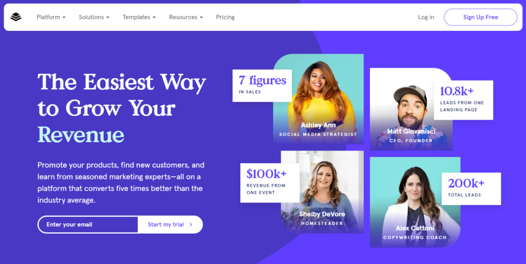 LeadPages Homepage - Screenshot