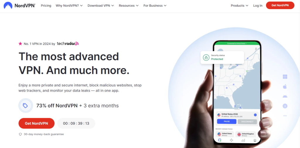 Nord VPN homepage - Screenshot