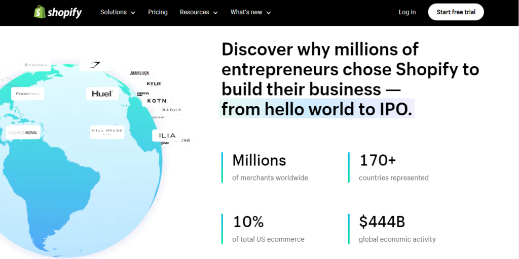 Shopify homepage - Screenshot