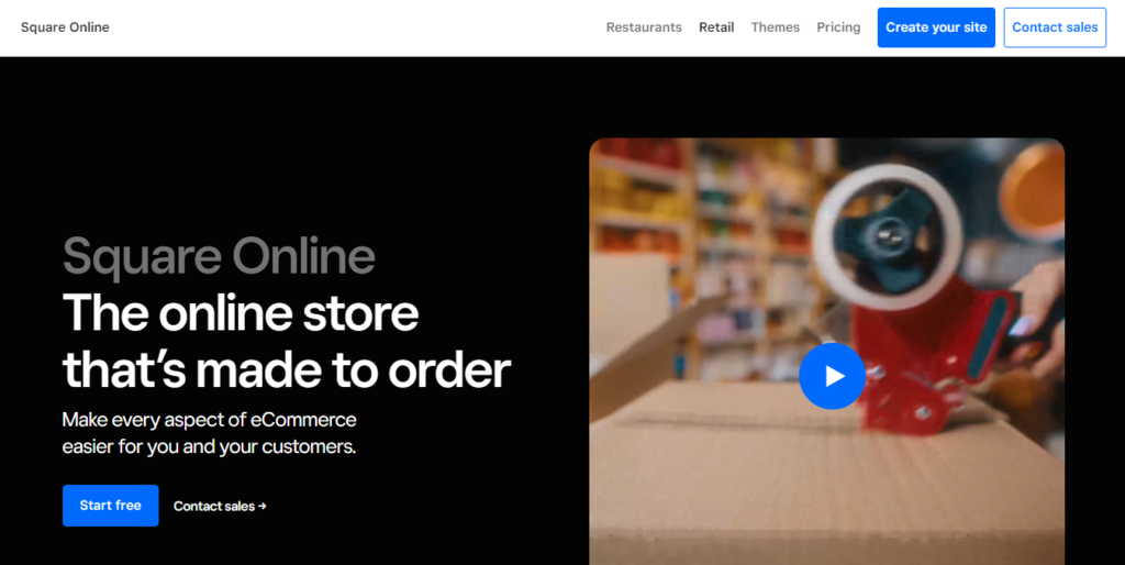 Square Online homepage - Screenshot