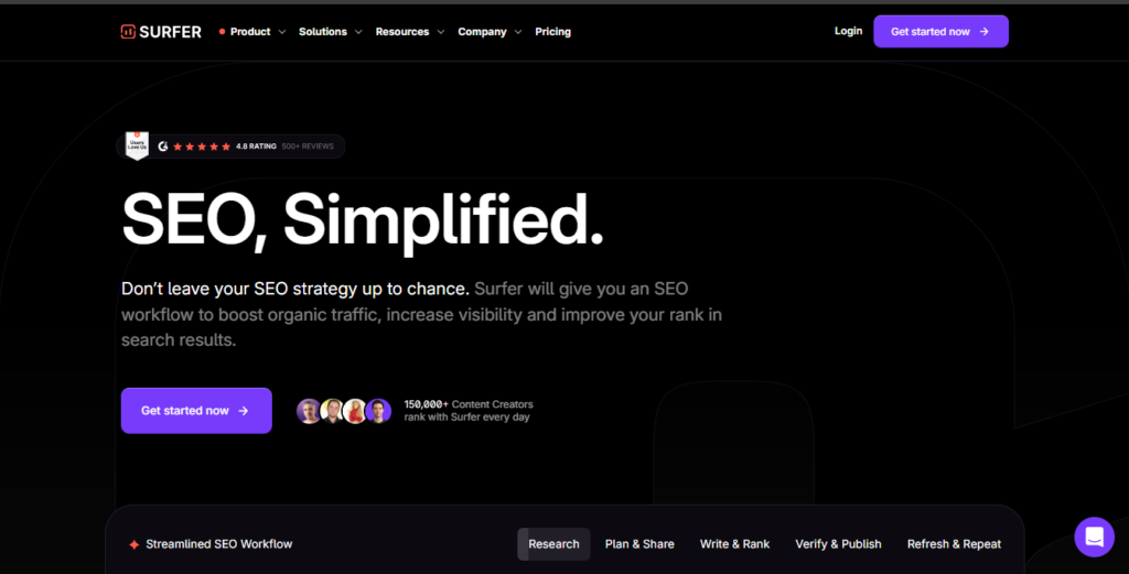 Surfer SEO Homepage - Screenshot