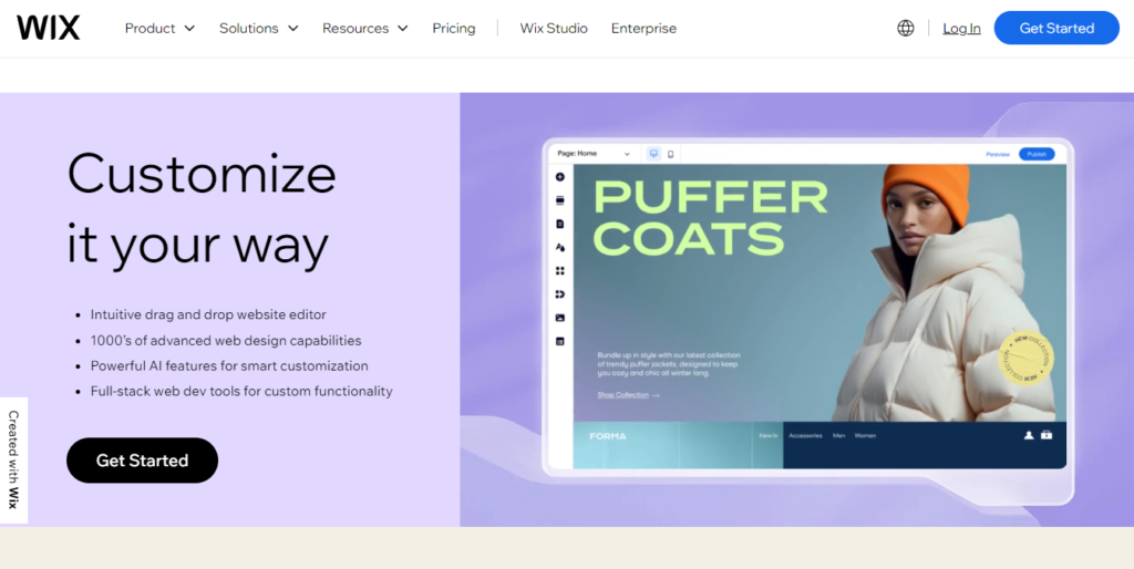 Wix homepage - Screenshot