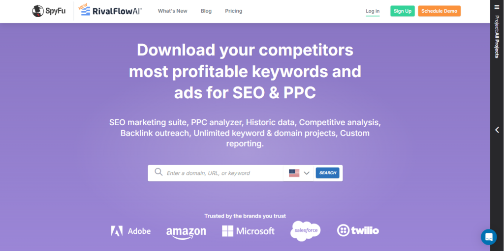 Spyfu Homepage - Screenshot