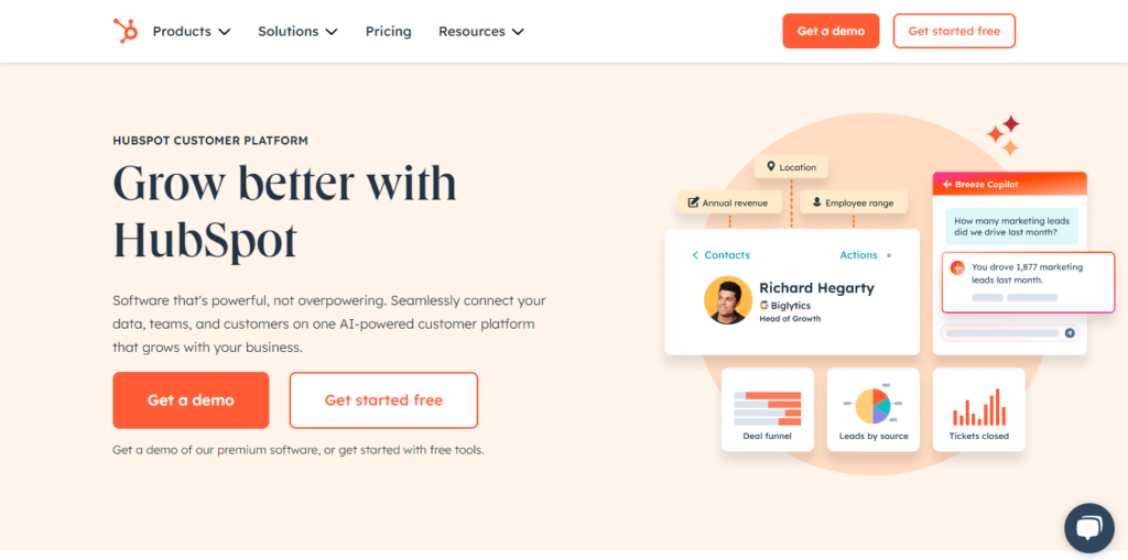Hubspot Homepage - Screenshot