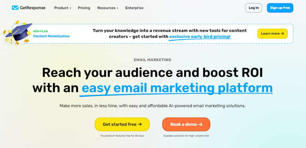 Get Response homepage - Screenshot