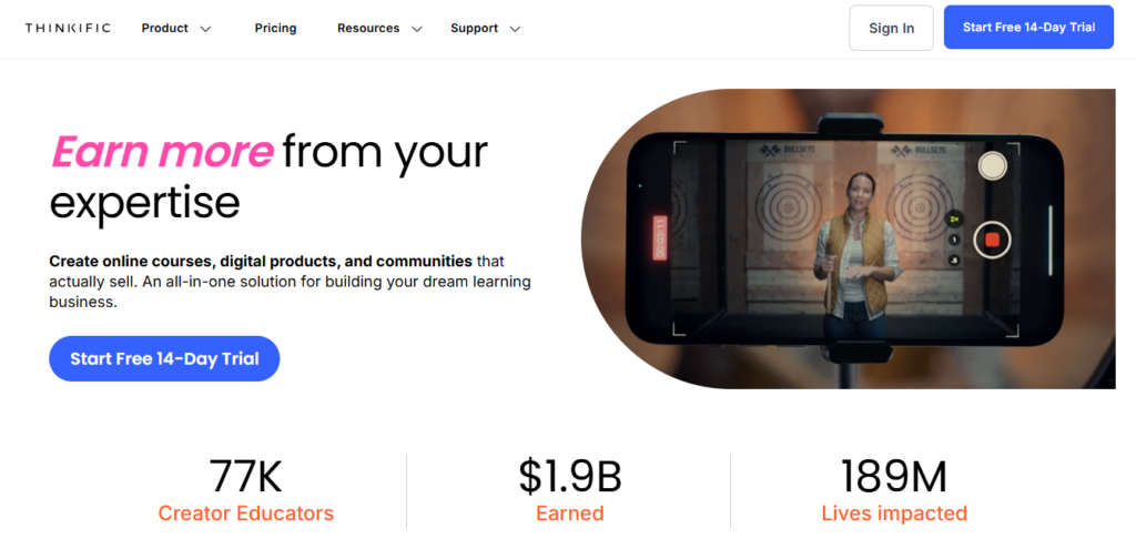 Thinkific Homepage - Screenshot