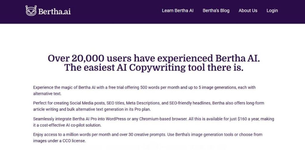 Bertha Homepage - Screenshot