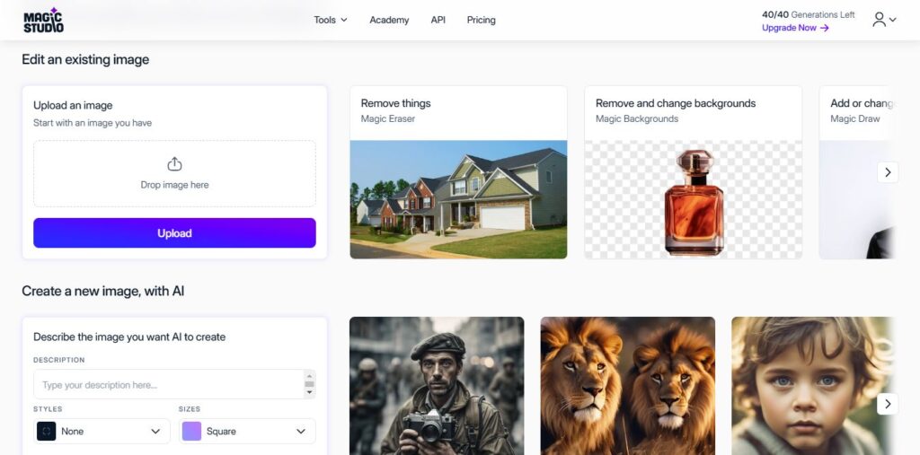 Magic Studio Homepage - Screenshot