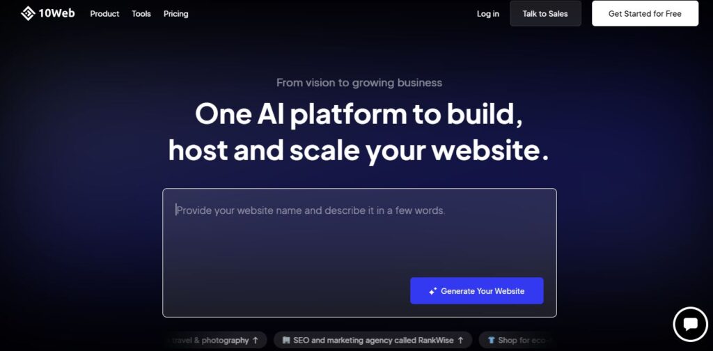 10web Homepage - Screenshot