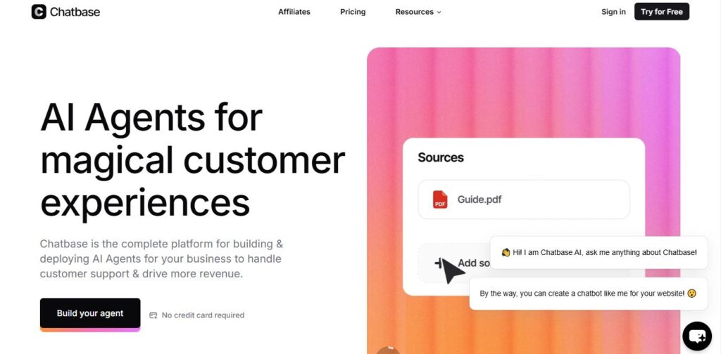 Chatbase Homepage - Screenshot