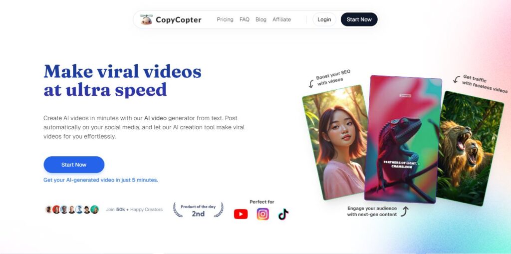 CopyCopter Homepage - Screenshot
