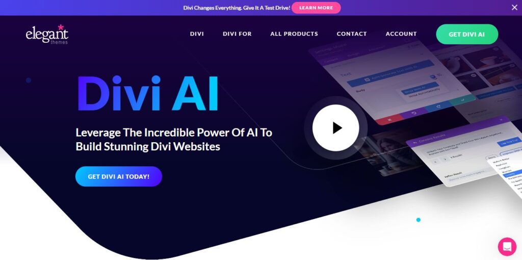 Divi AI homepage - Screenshot