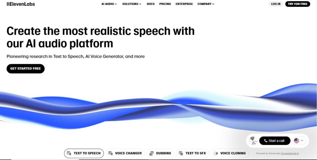 ElevenLabs Homepage - Screenshot