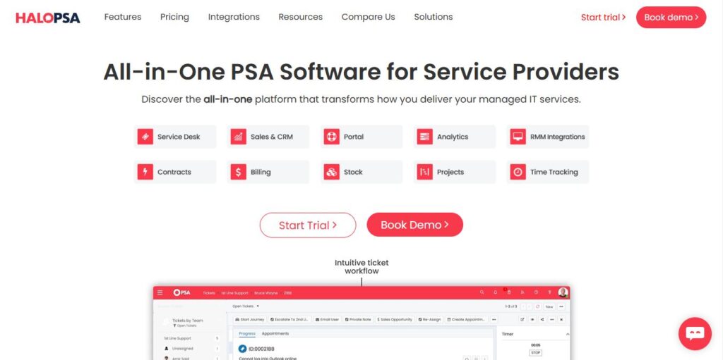 HaloPSA homepage - Screenshot