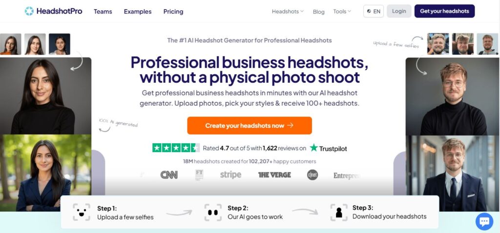 Headshot pro Homepage - Screenshot