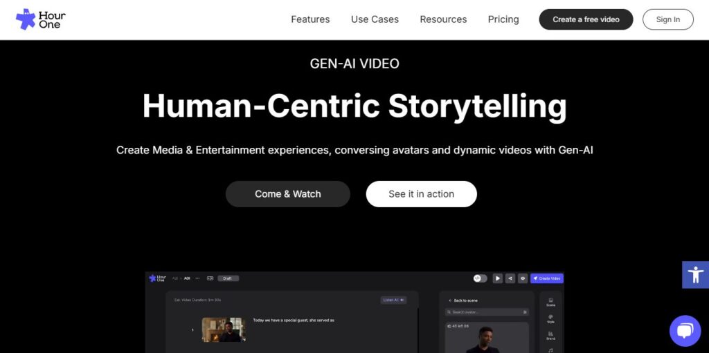 Hour One Homepage - Screenshot