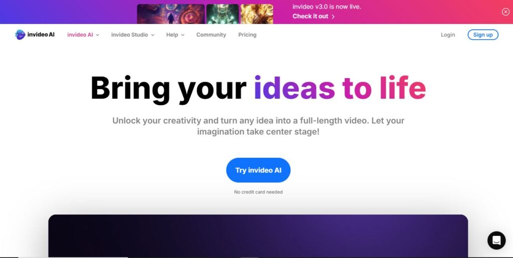 Invideo Homepage - Screenshot