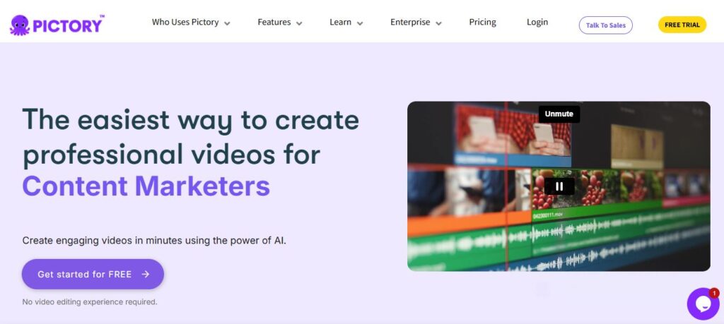 Pictory Homepage - Screenshot