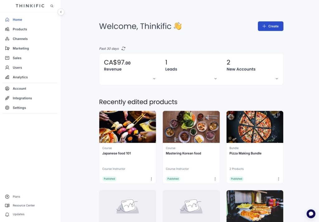 Thinkific Admin Panel