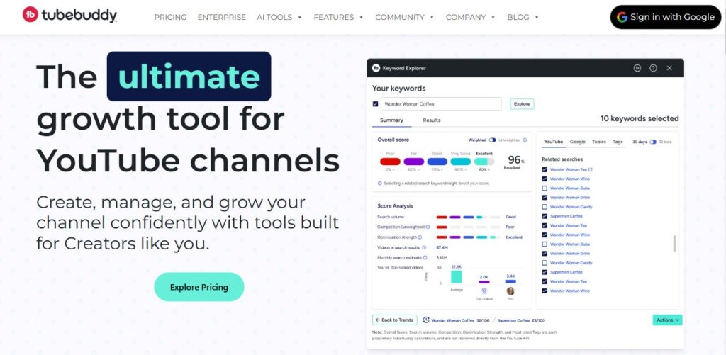 Tubebuddy Homepage - Screenshot